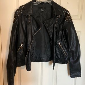 Black Faux Leather Gold Studs Moto Jacket Size L